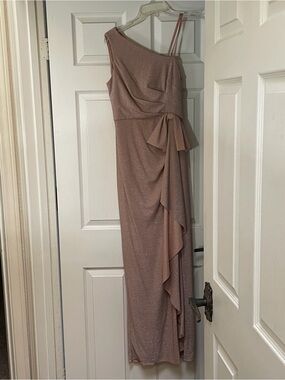 Adrianna Papell One-Shoulder Shimmering Blush Evening Gown